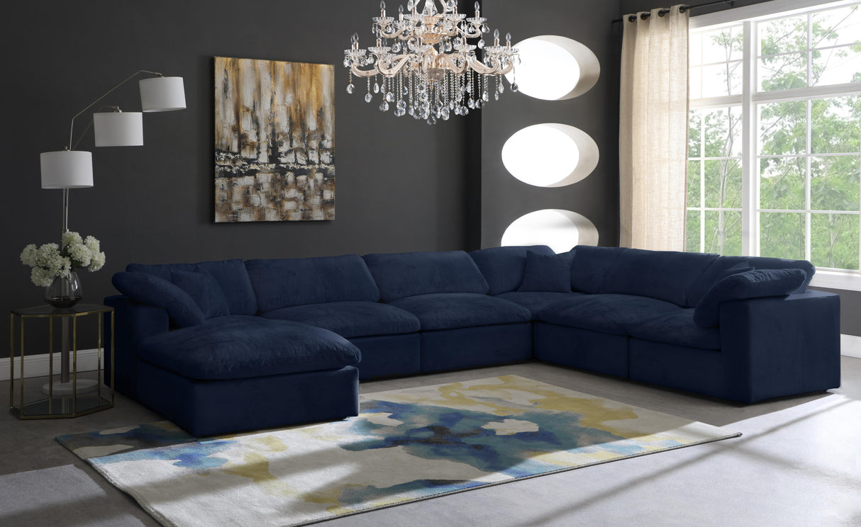 Cozy Navy Velvet Cloud Modular Sectional - galleria furniture outlet