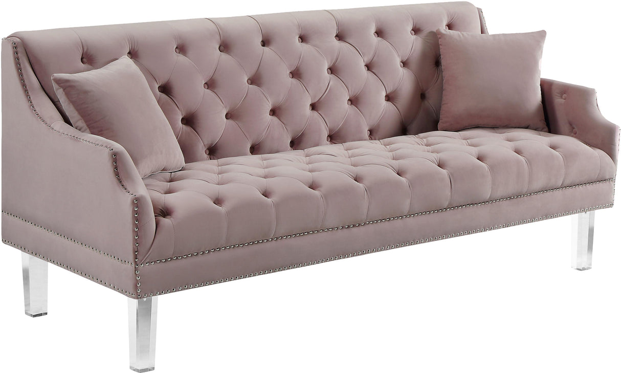 Roxy Pink Velvet Sofa - galleria furniture outlet