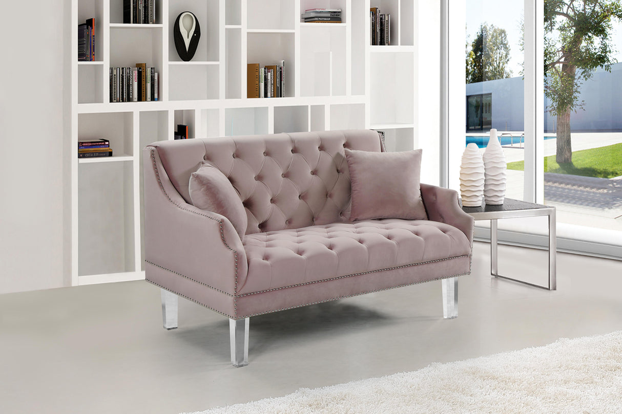 Roxy Pink Velvet Loveseat - galleria furniture outlet