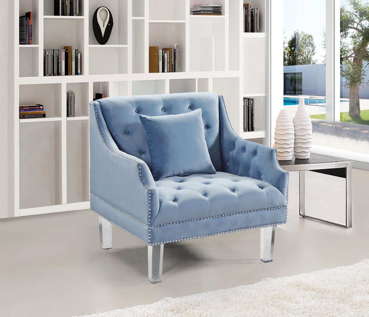 Roxy Sky Blue Velvet Chair - galleria furniture outlet