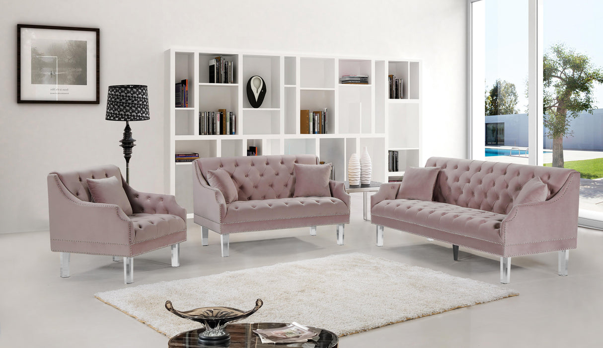 Roxy Pink Velvet Loveseat - galleria furniture outlet
