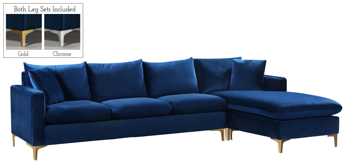 Naomi Navy Velvet 2pc. Reversible Sectional - galleria furniture outlet