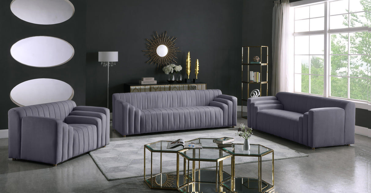 Naya Grey Velvet Sofa - galleria furniture outlet