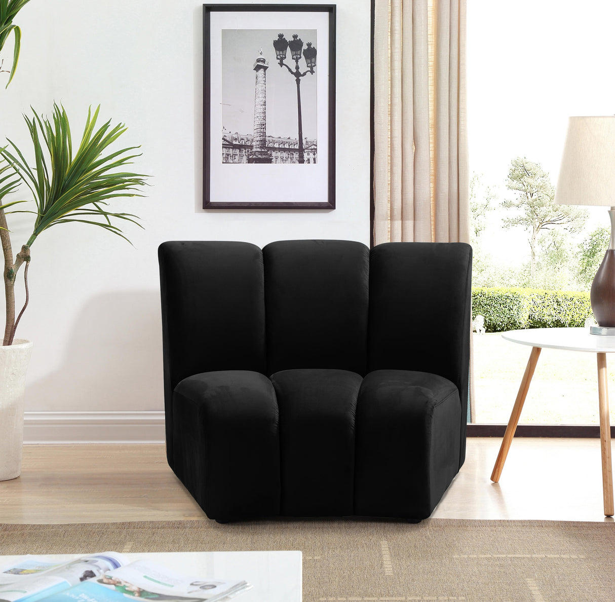 Infinity Black Velvet Modular Chair - galleria furniture outlet