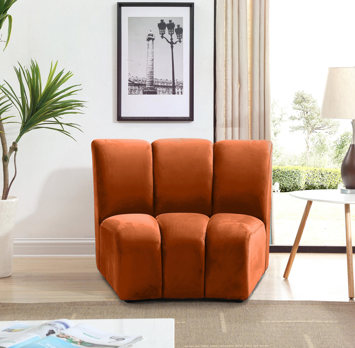 Infinity Cognac Velvet Modular Chair - galleria furniture outlet