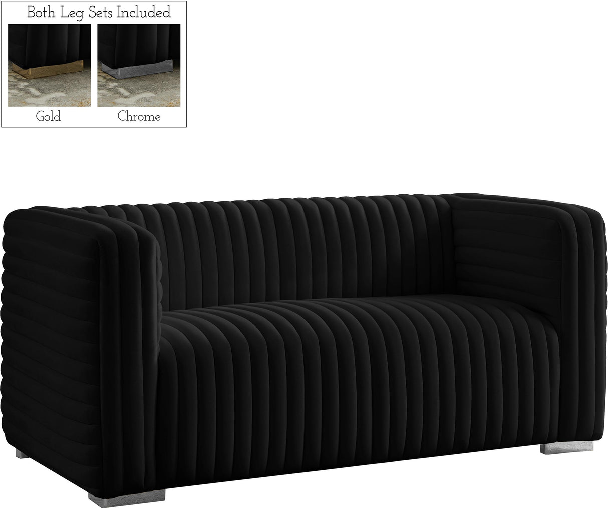 Ravish Black Velvet Loveseat - galleria furniture outlet