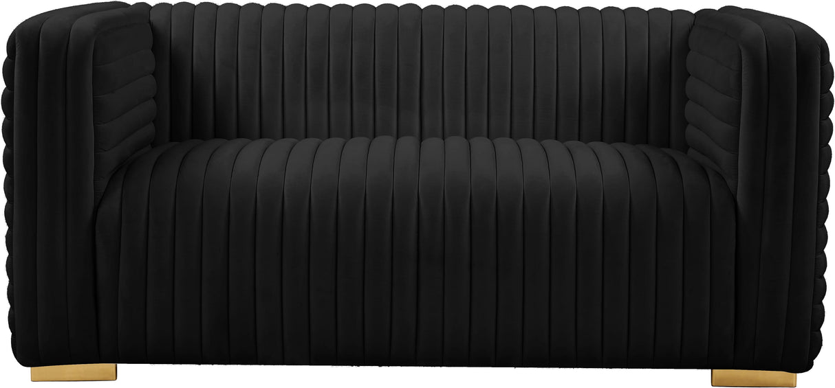 Ravish Black Velvet Loveseat - galleria furniture outlet