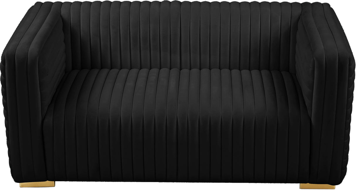 Ravish Black Velvet Loveseat - galleria furniture outlet