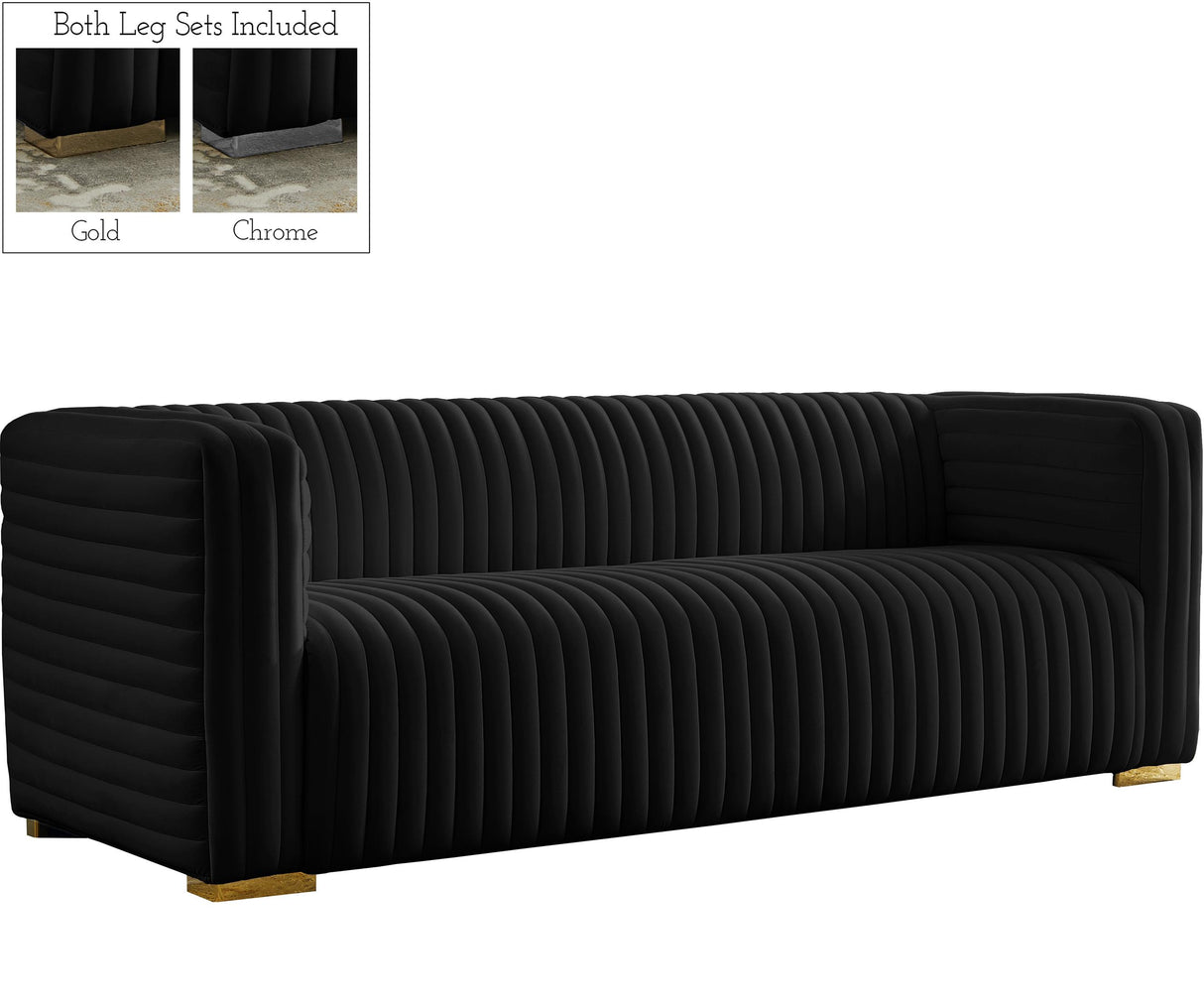 Ravish Black Velvet Sofa - galleria furniture outlet