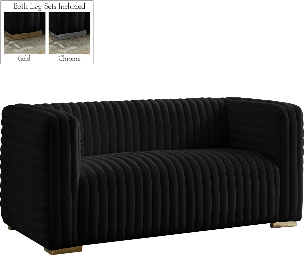 Ravish Black Velvet Loveseat - galleria furniture outlet