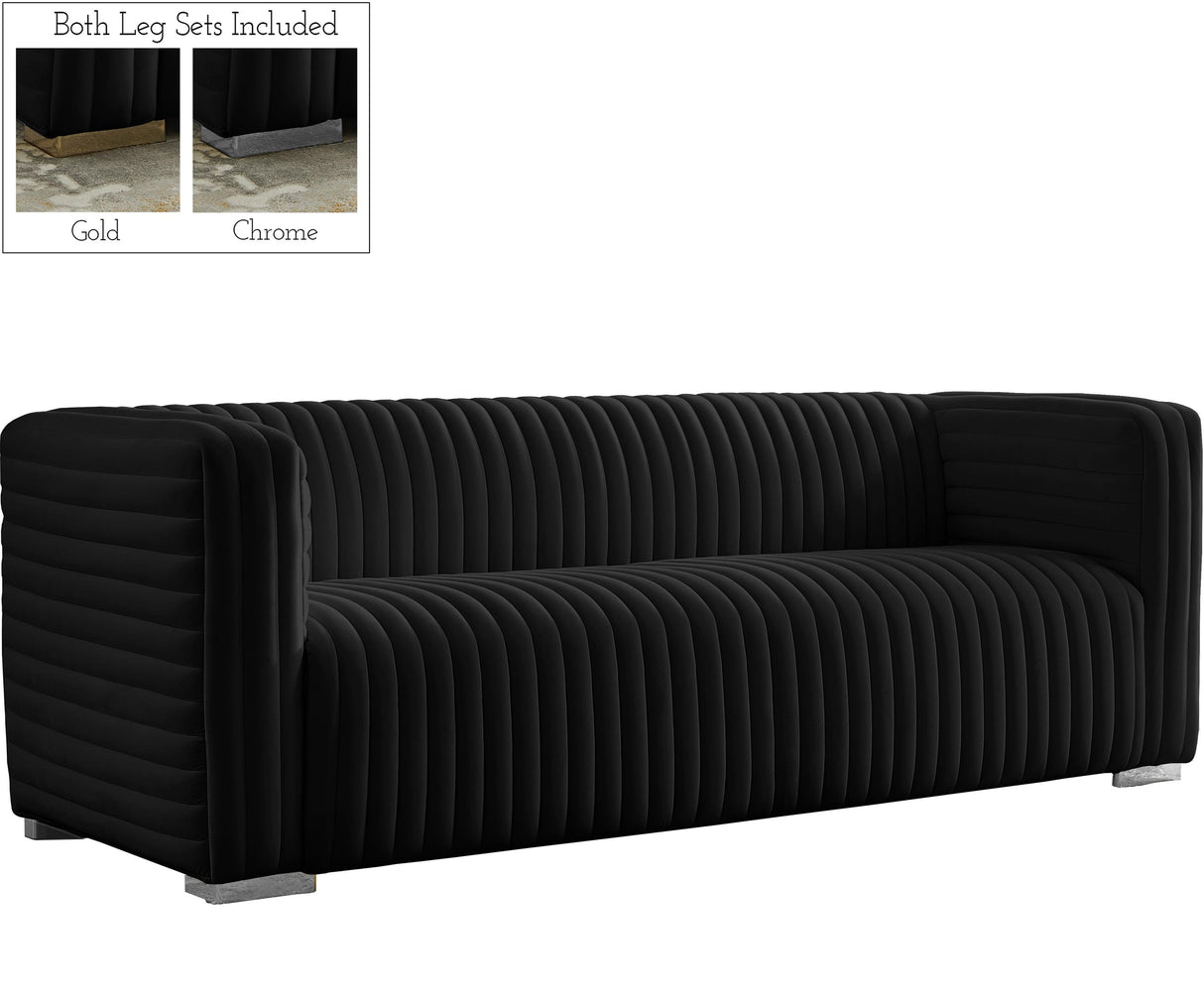 Ravish Black Velvet Sofa - galleria furniture outlet