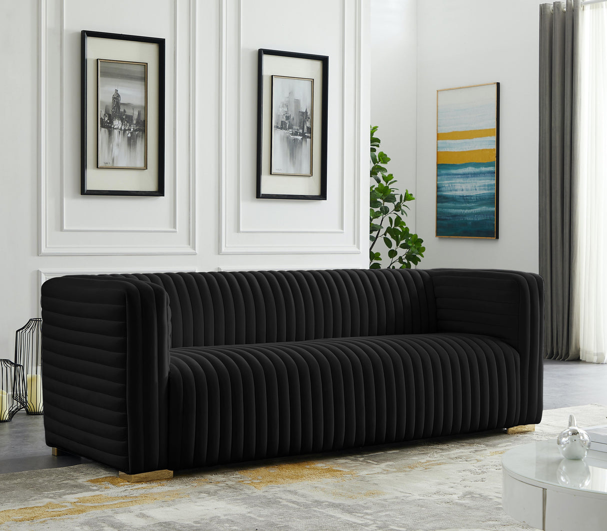 Ravish Black Velvet Sofa - galleria furniture outlet
