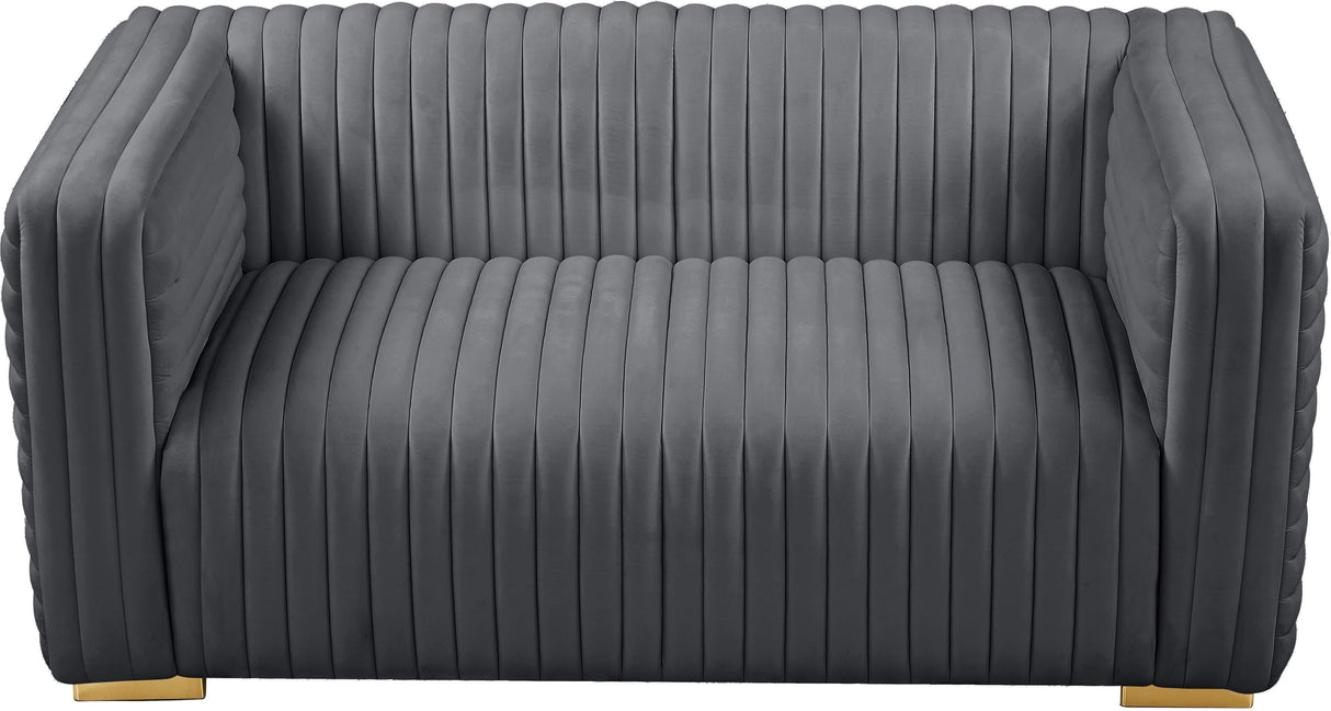 Ravish Grey Velvet Loveseat - galleria furniture outlet