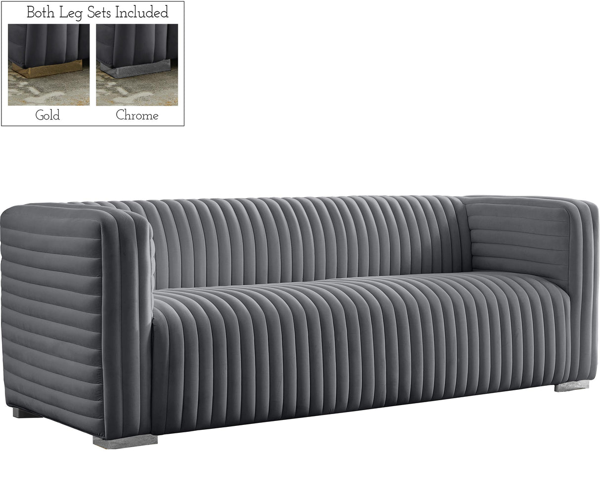 Ravish Grey Velvet Sofa - galleria furniture outlet