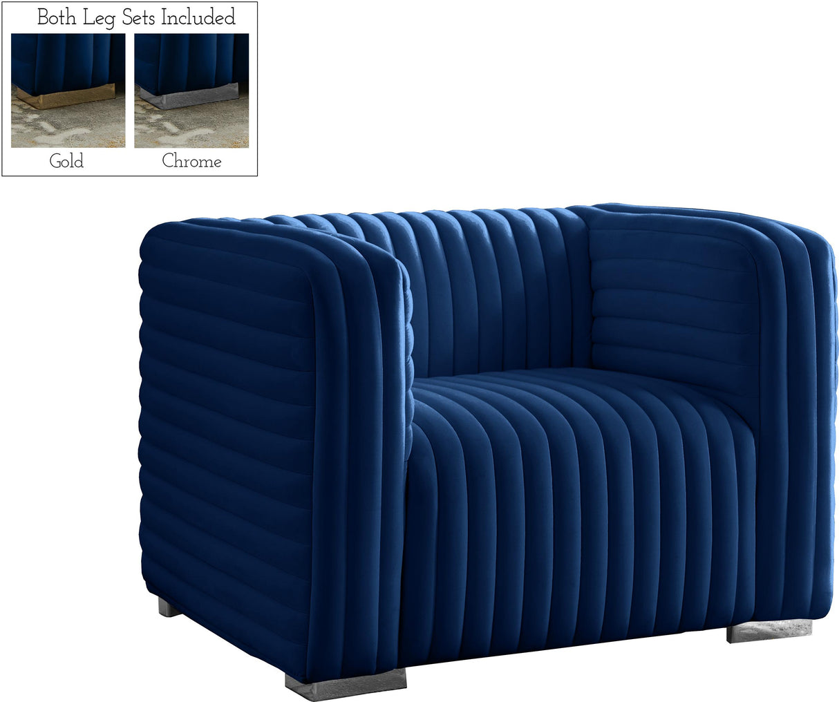 Ravish Navy Velvet Chair - galleria furniture outlet