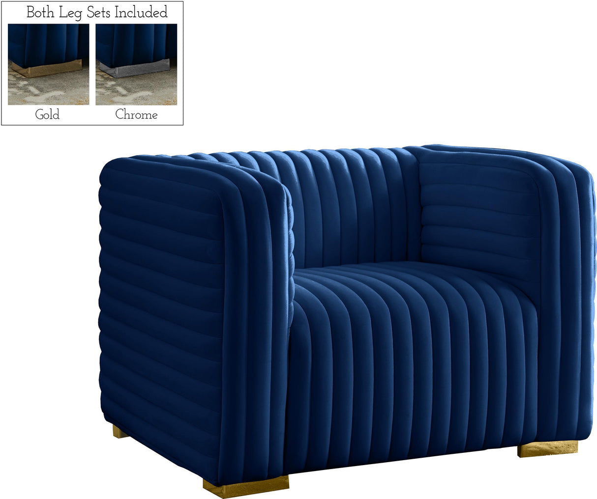 Ravish Navy Velvet Chair - galleria furniture outlet