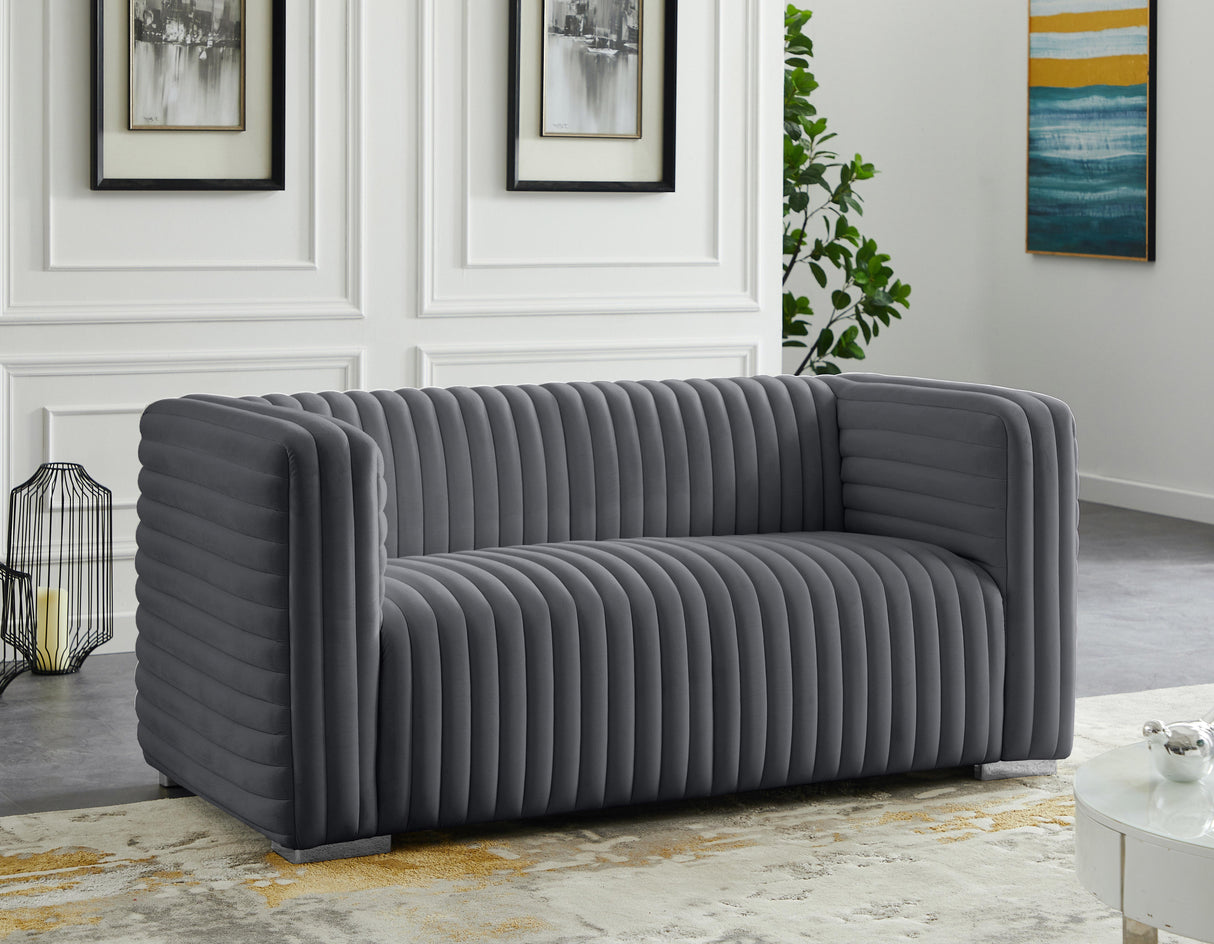 Ravish Grey Velvet Loveseat - galleria furniture outlet