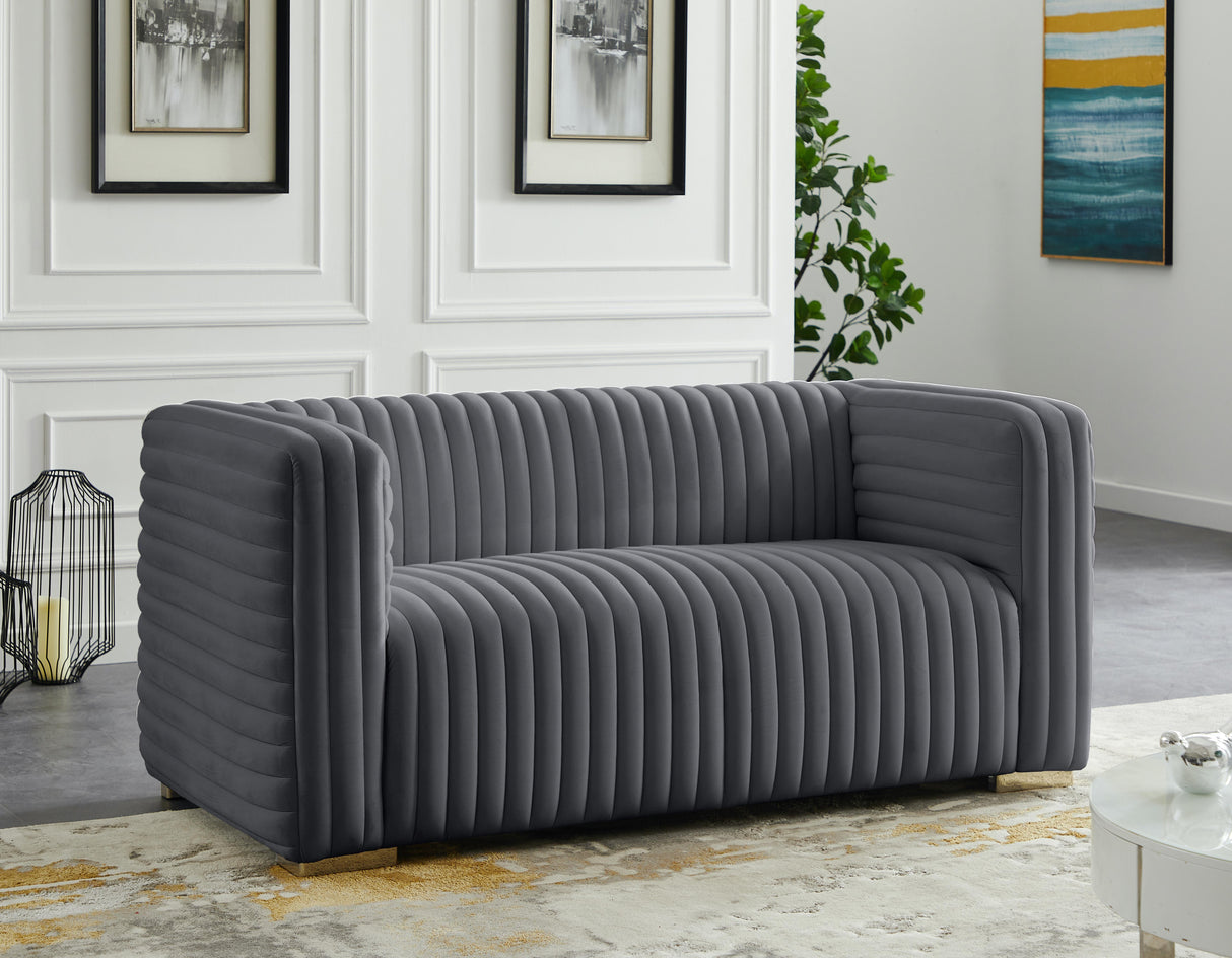 Ravish Grey Velvet Loveseat - galleria furniture outlet