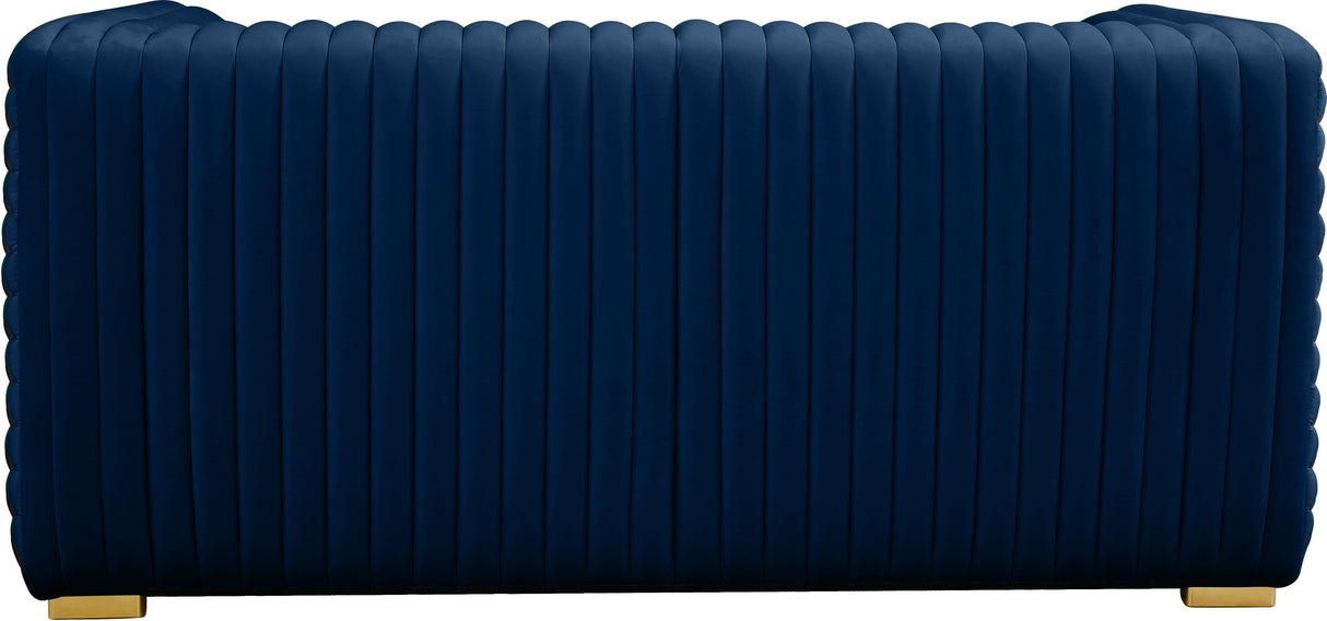 Ravish Navy Velvet Loveseat - galleria furniture outlet