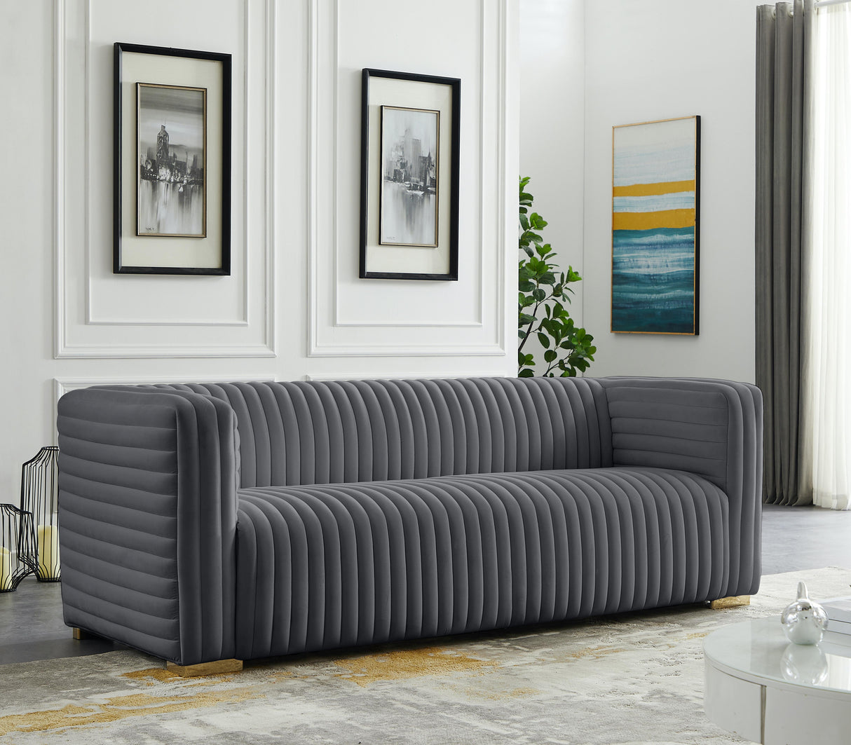Ravish Grey Velvet Sofa - galleria furniture outlet