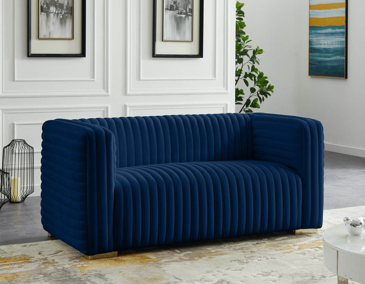 Ravish Navy Velvet Loveseat - galleria furniture outlet