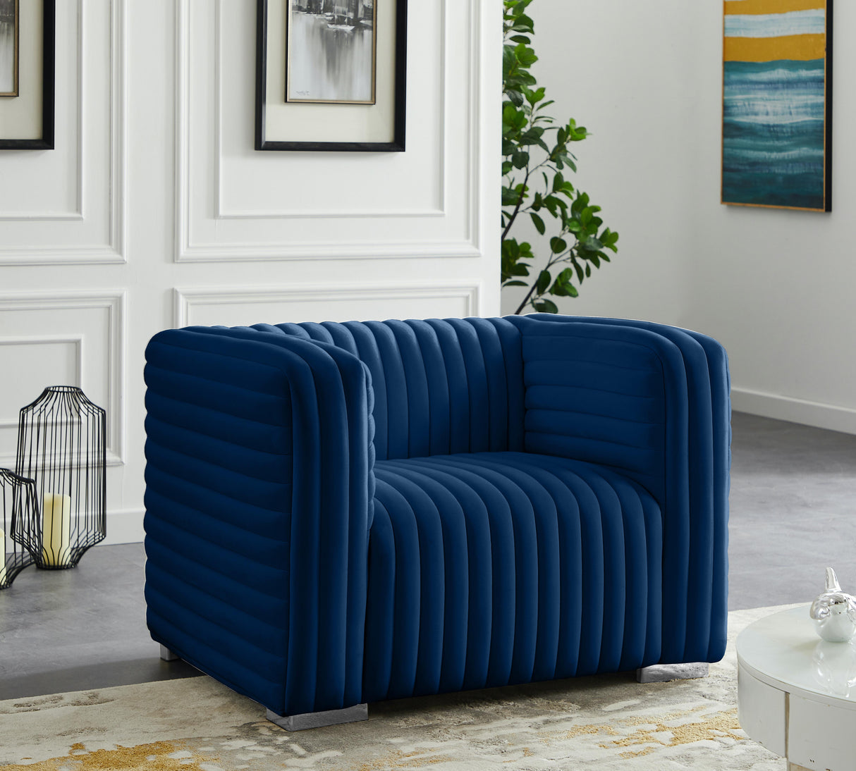 Ravish Navy Velvet Chair - galleria furniture outlet
