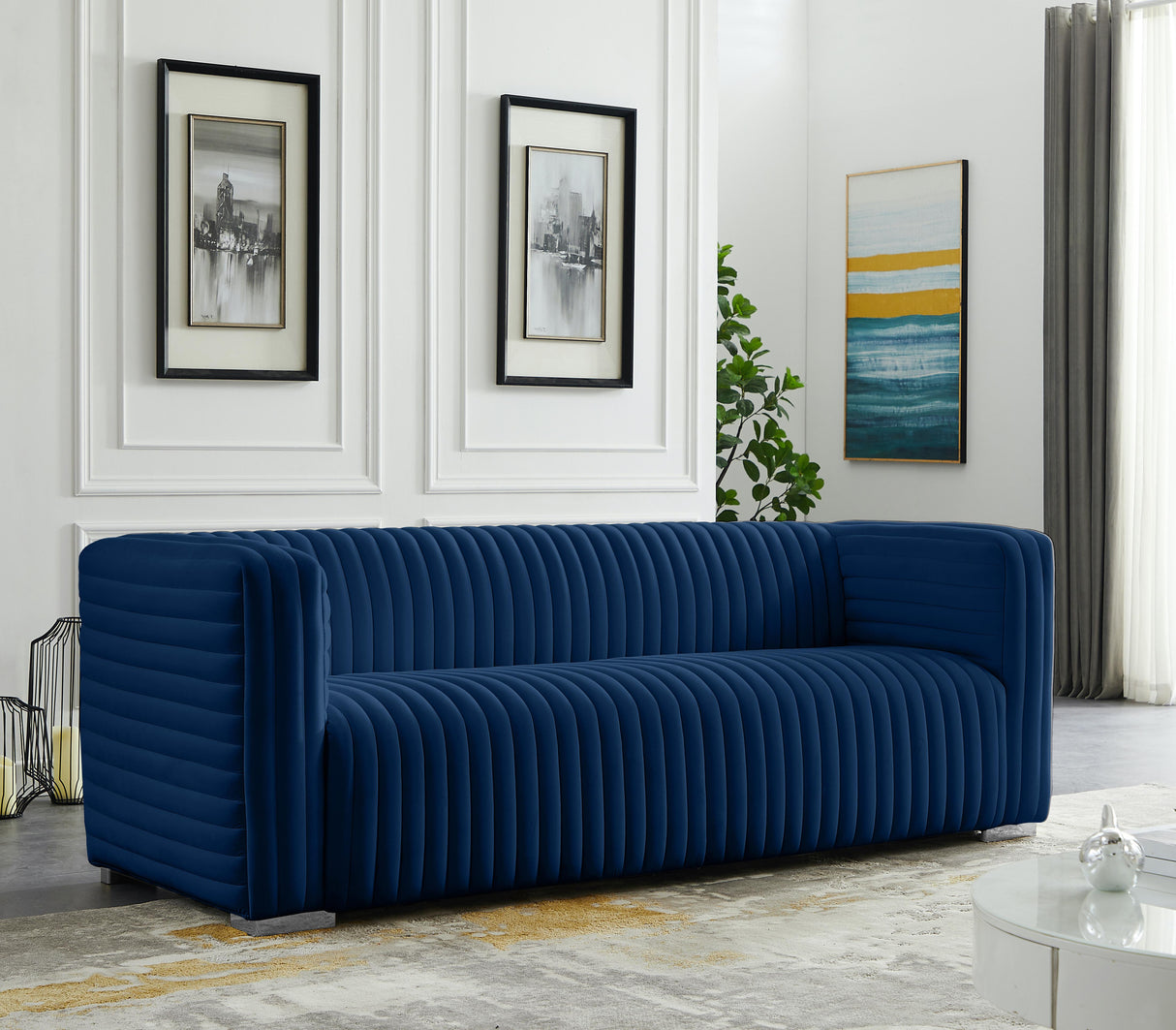 Ravish Navy Velvet Sofa - galleria furniture outlet