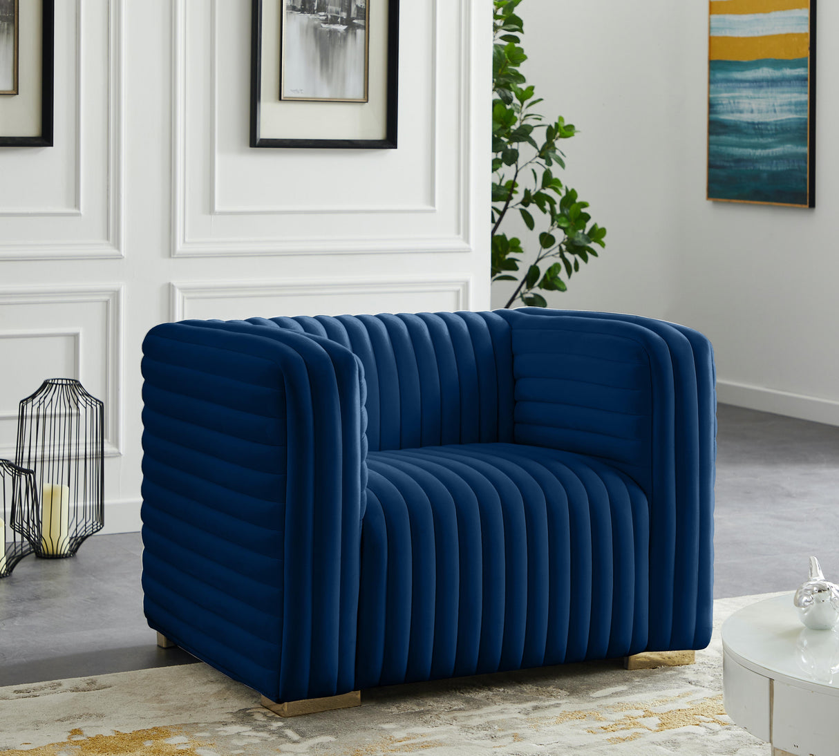 Ravish Navy Velvet Chair - galleria furniture outlet