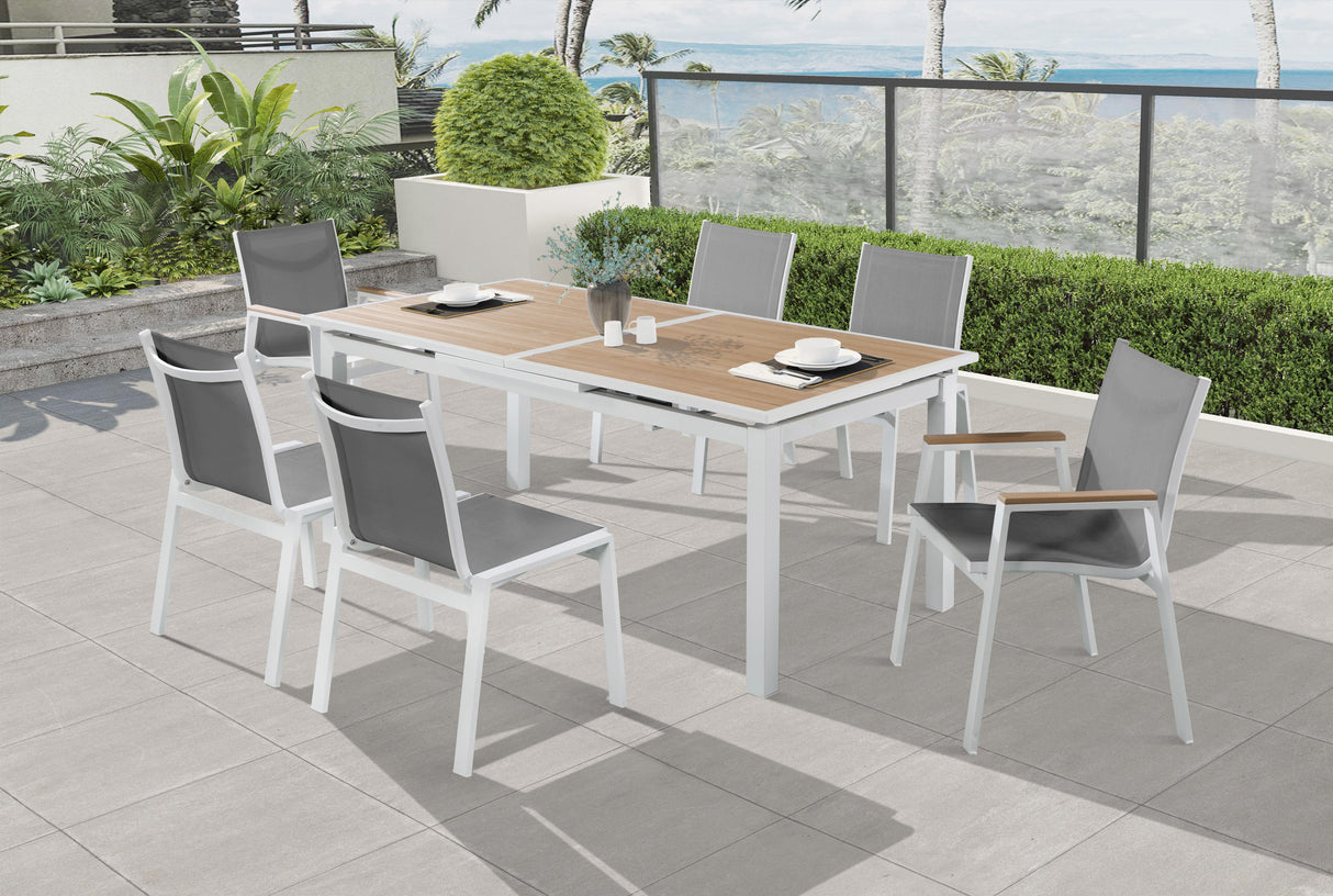 Nizuc Grey Mesh Waterproof Fabric Outdoor Patio Aluminum Mesh Dining Arm Chair - galleria furniture outlet