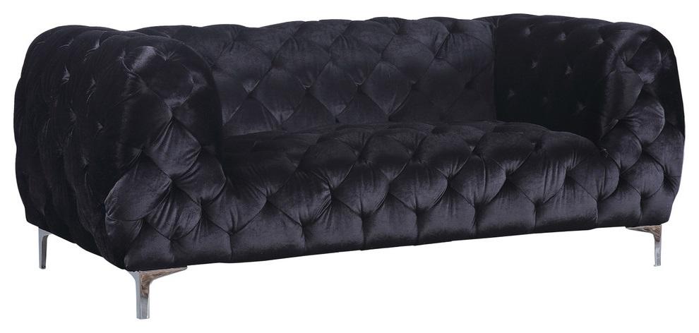 Mercer Black Velvet Loveseat - galleria furniture outlet