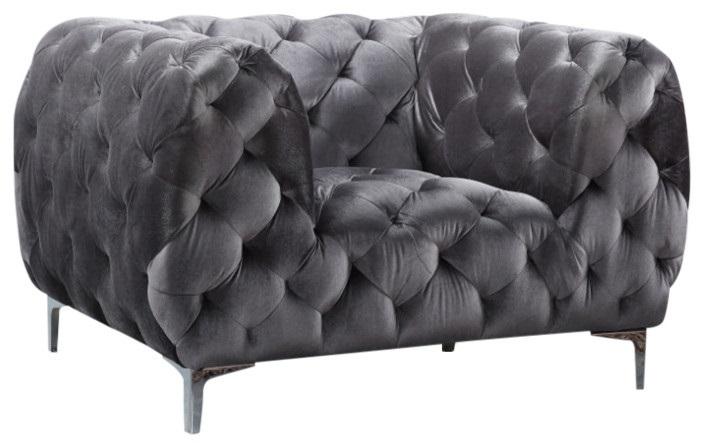 Mercer Grey Velvet Chair - galleria furniture outlet