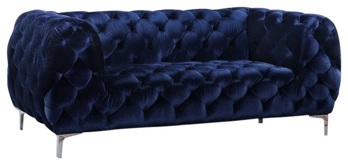 Mercer Navy Velvet Loveseat - galleria furniture outlet