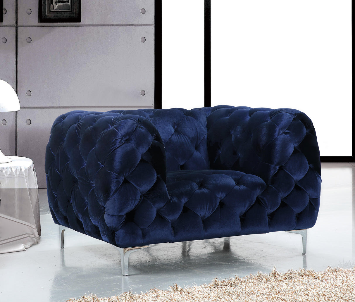 Mercer Navy Velvet Chair - galleria furniture outlet