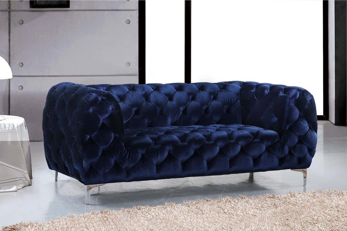 Mercer Navy Velvet Loveseat - galleria furniture outlet