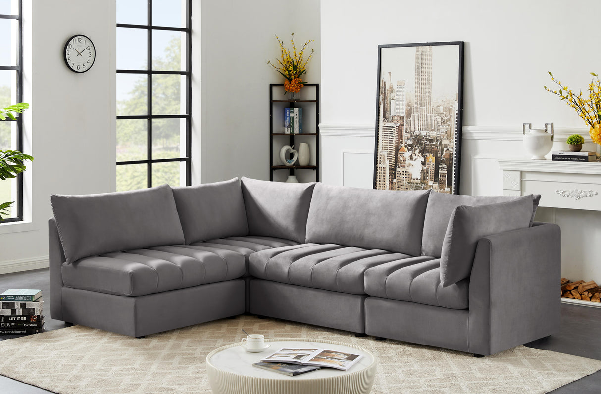 Jacob Grey Velvet Modular Sectional - galleria furniture outlet