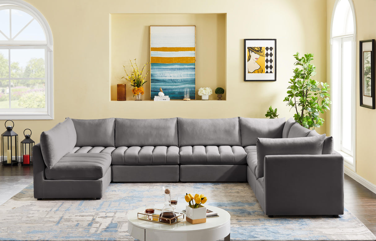 Jacob Grey Velvet Modular Sectional - galleria furniture outlet