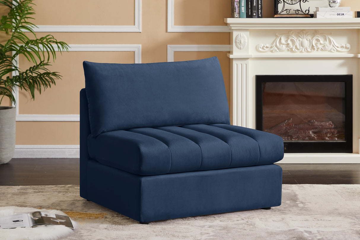 Jacob Navy Velvet Armless - galleria furniture outlet