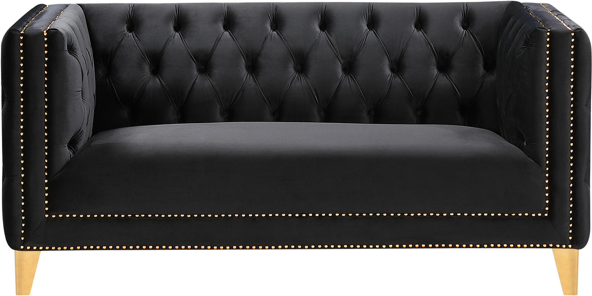 Michelle Black Velvet Loveseat - galleria furniture outlet