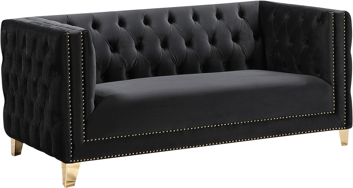 Michelle Black Velvet Loveseat - galleria furniture outlet
