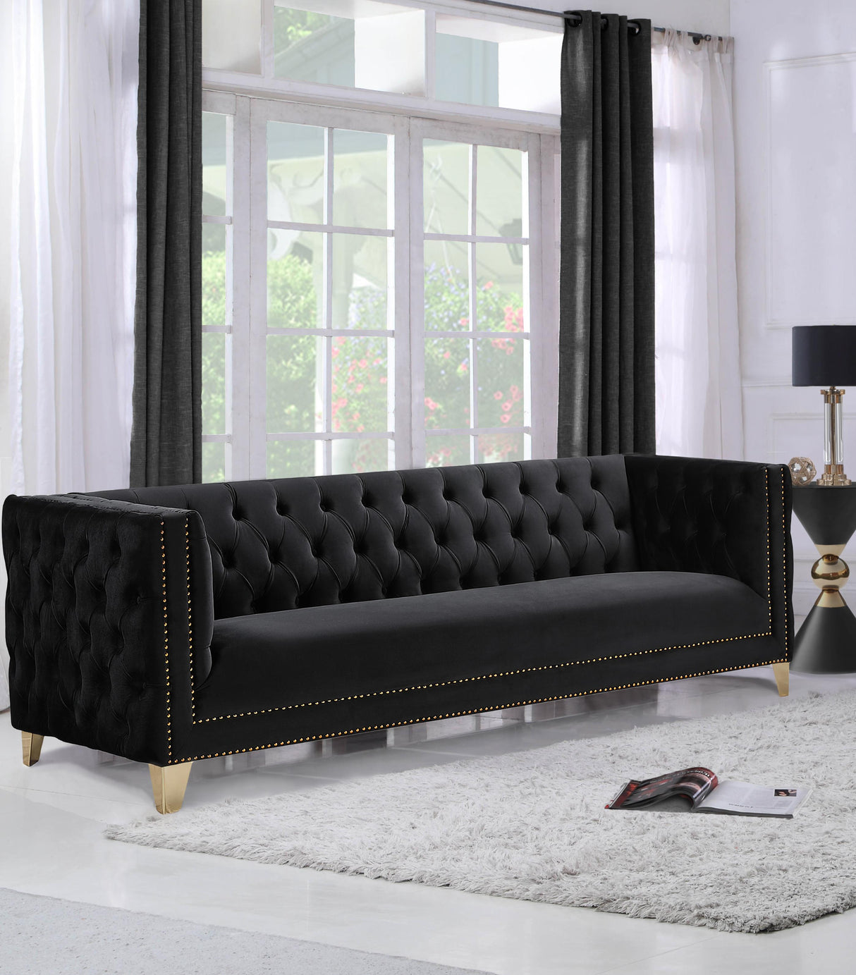 Michelle Black Velvet Sofa - galleria furniture outlet