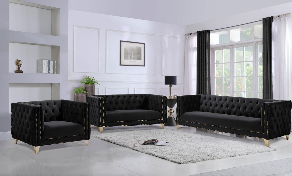 Michelle Black Velvet Loveseat - galleria furniture outlet