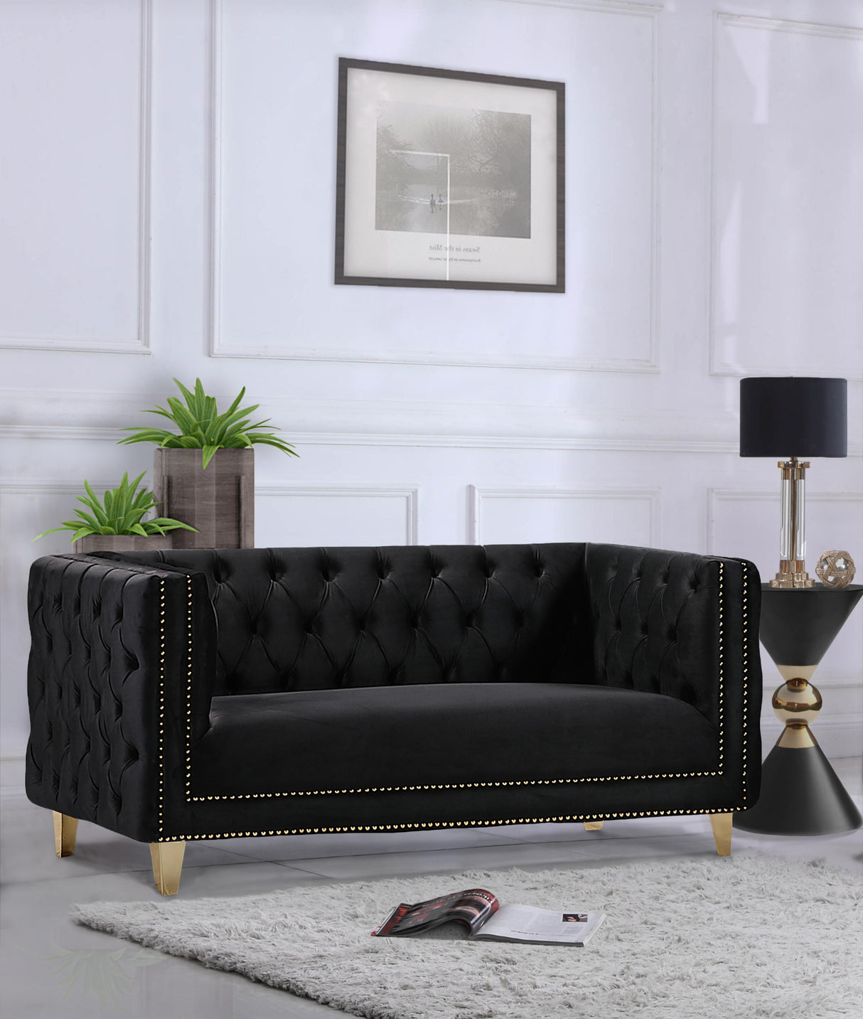 Michelle Black Velvet Loveseat - galleria furniture outlet