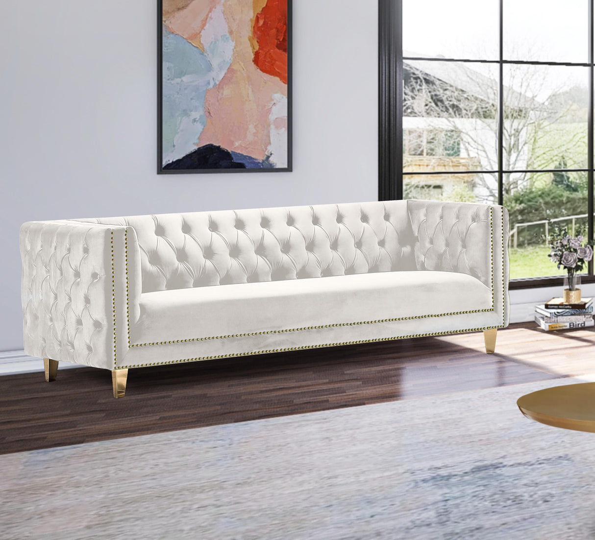 Michelle Cream Velvet Sofa - galleria furniture outlet