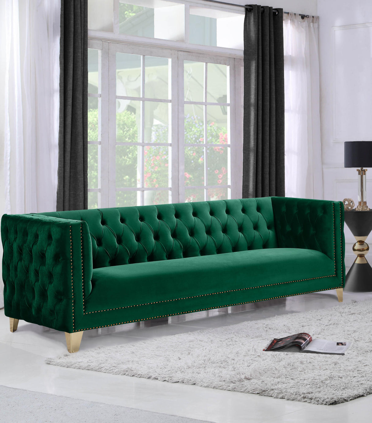 Michelle Green Velvet Sofa - galleria furniture outlet