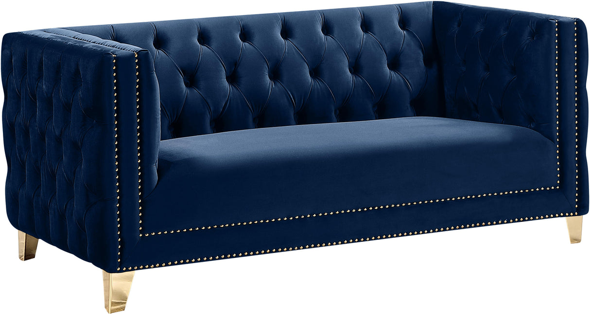 Michelle Navy Velvet Loveseat - galleria furniture outlet