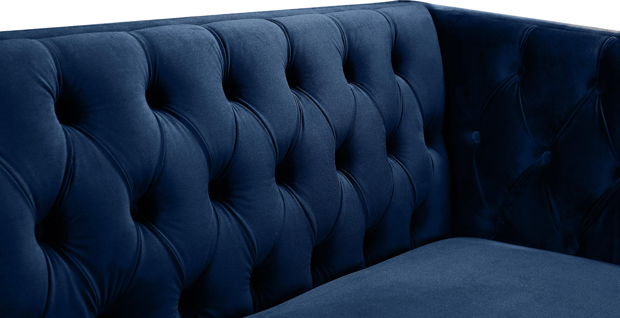 Michelle Navy Velvet Loveseat - galleria furniture outlet