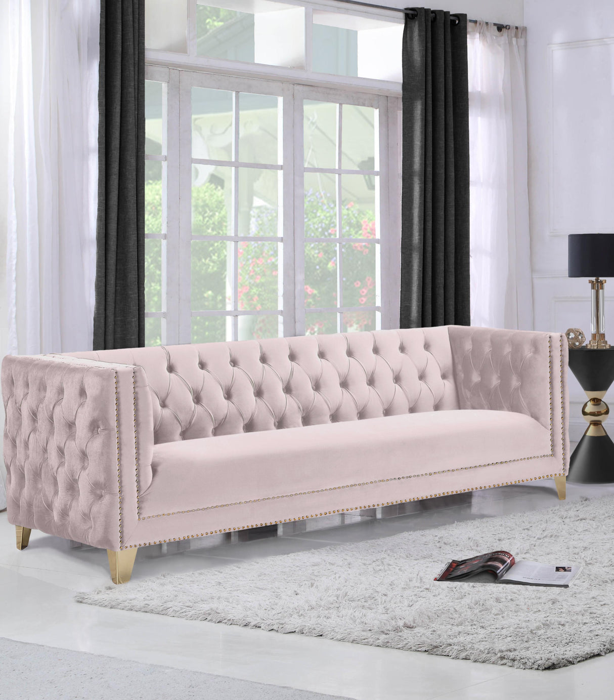 Michelle Pink Velvet Sofa - galleria furniture outlet