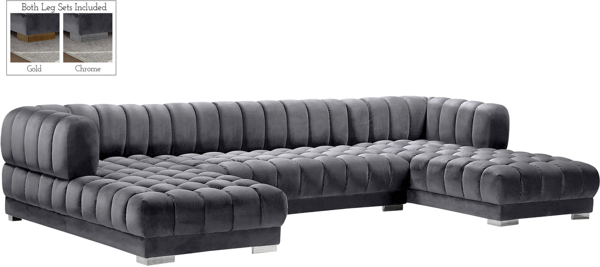 Gwen Grey Velvet 3pc. Sectional (3 Boxes) - galleria furniture outlet