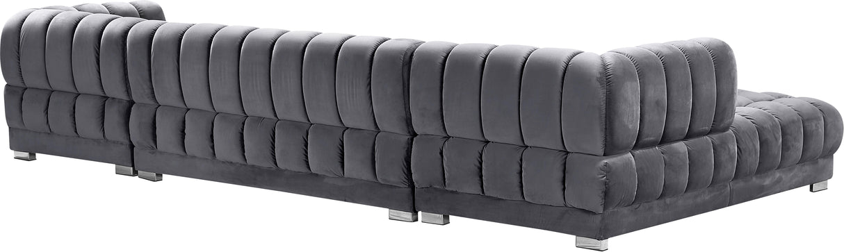 Gwen Grey Velvet 3pc. Sectional (3 Boxes) - galleria furniture outlet