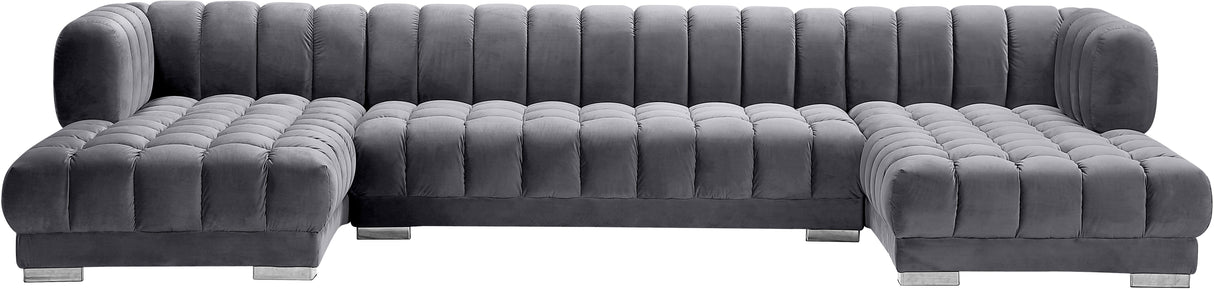 Gwen Grey Velvet 3pc. Sectional (3 Boxes) - galleria furniture outlet